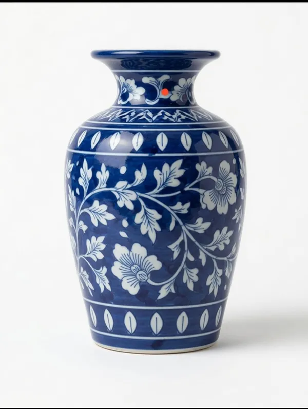 Blue_Pottery_Floral_Blue_White_Decorative_Vase