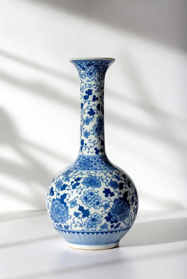 Porcelain_Floral_Blue_White_Long_Neck_Vase