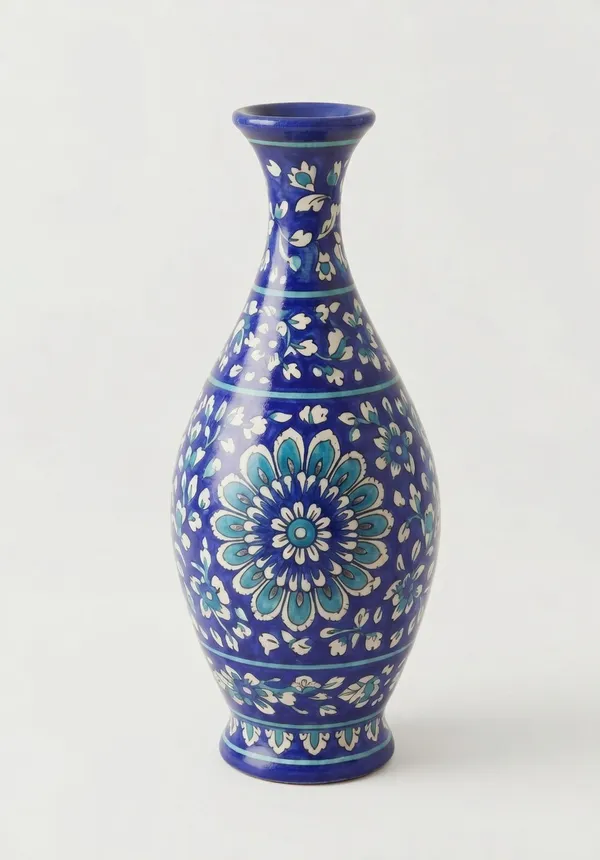 Blue_Pottery_Blue_And_White_Floral_Decorative_Vase