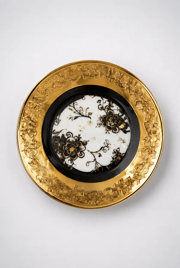 Blue_Pottery_Gold_Black_Floral_Decorative_Charger_Plate