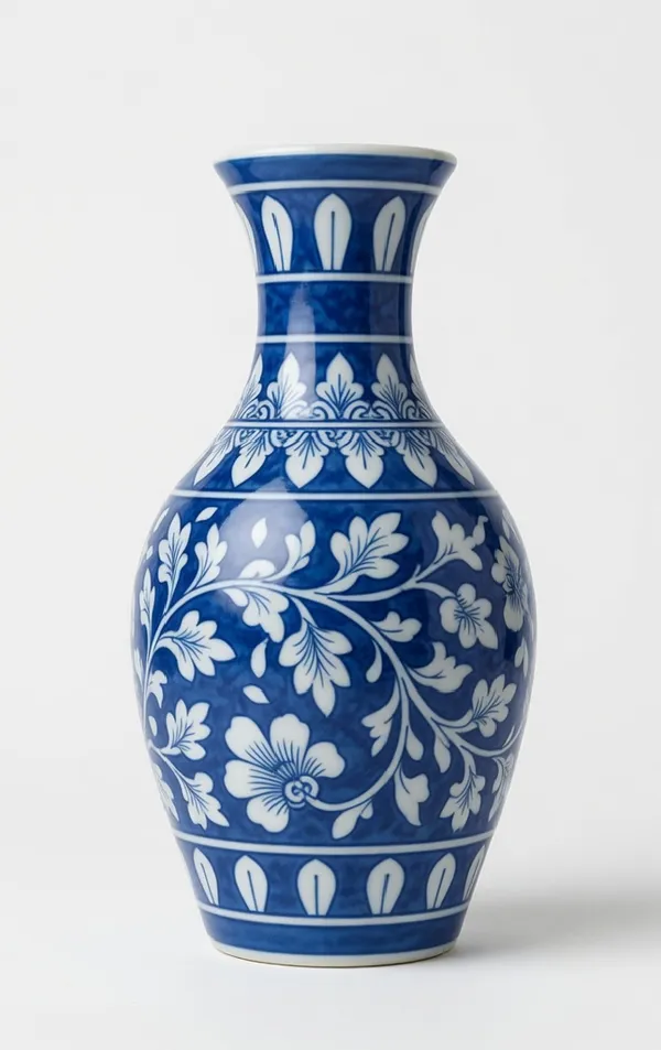 Blue_Pottery_Blue_White_Floral_Decorative_Vase