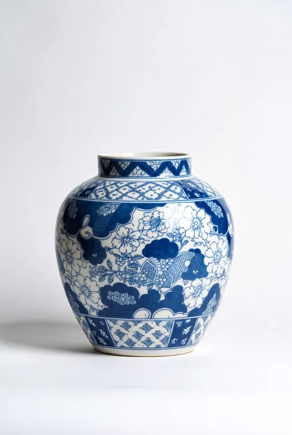 Blue_Pottery_Floral_Blue_White_Ginger_Jar