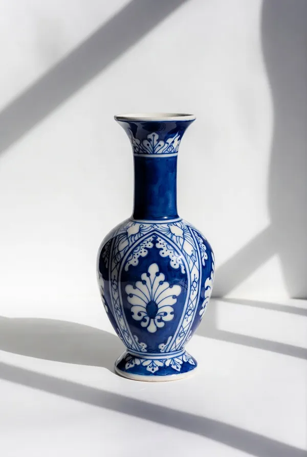 Blue_Pottery_Blue_White_Floral_Decorative_Vase