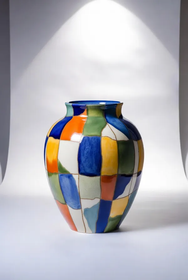 Blue_Pottery_Multicolour_Checkered_Decorative_Vase