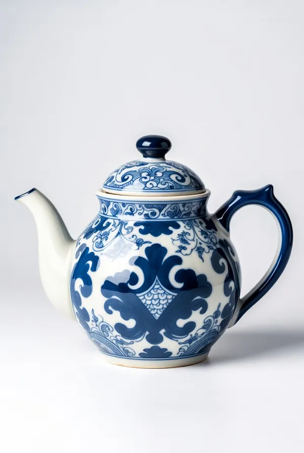 Porcelain_Floral_Blue_And_White_Teapot_With_Lid