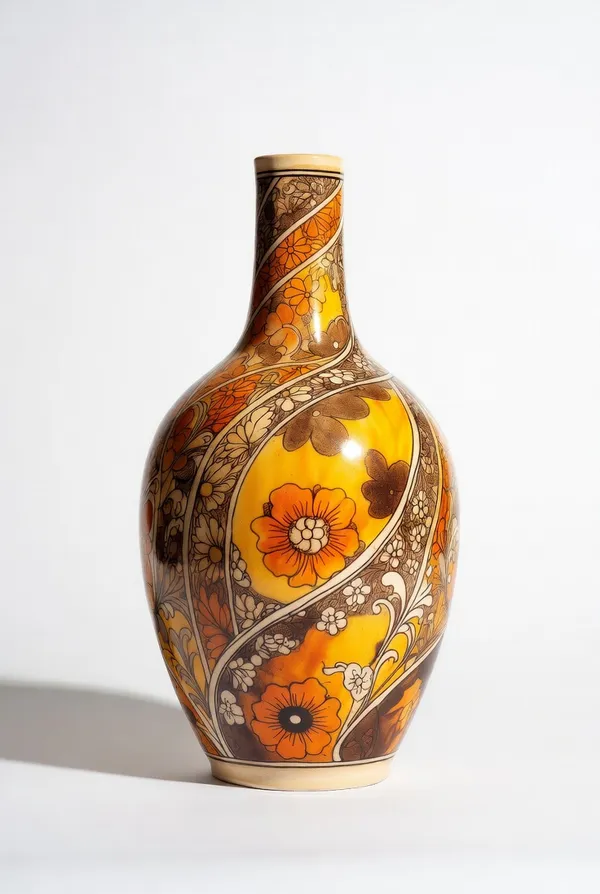 Glazed_Blue_Pottery_Mustard_Floral_Bottle_Vase