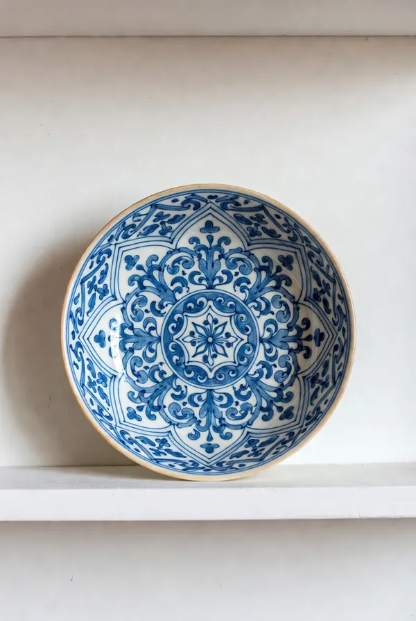 Blue_Pottery_Blue_White_Floral_Decorative_Bowl