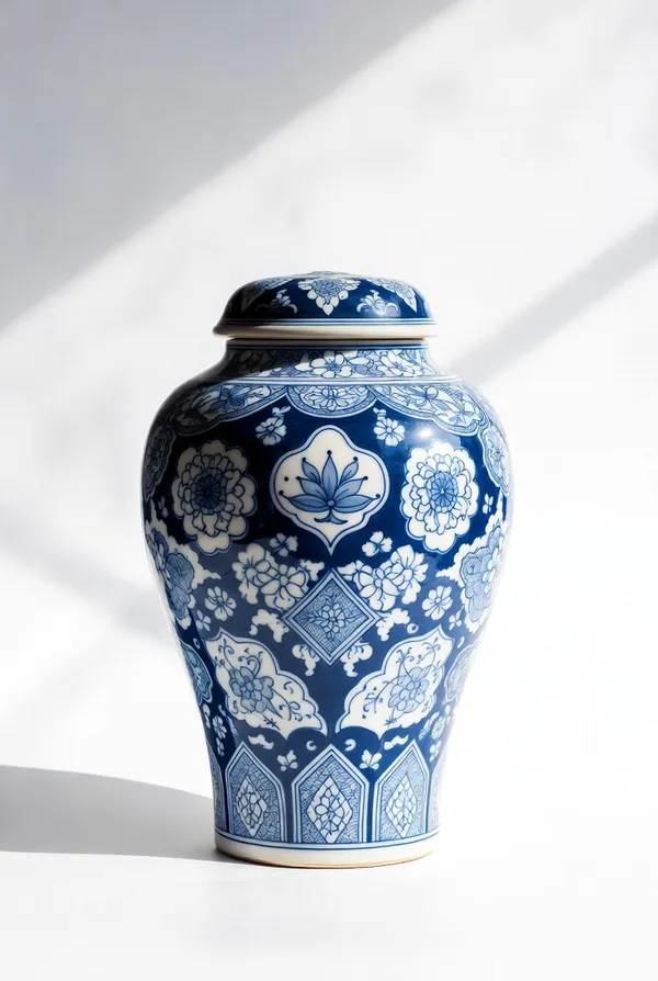 Porcelain_Floral_Blue_And_White_Ginger_Jar_With_Lid