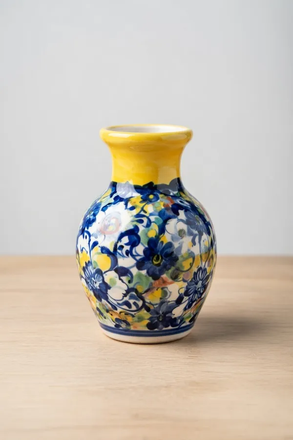 Blue_Pottery_Blue_And_Yellow_Floral_Decorative_Vase