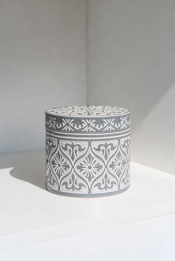 Blue_Pottery_Grey_Floral_Round_Storage_Box_With_Lid