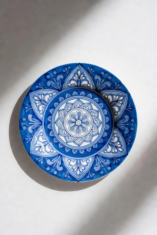 Blue_Pottery_Blue_And_White_Floral_Decorative_Plate_Set