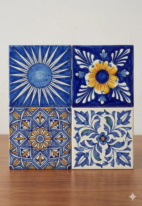 Blue_Pottery_Handpainted_Blue_Decorative_Wall_Tile_Set_Of_4