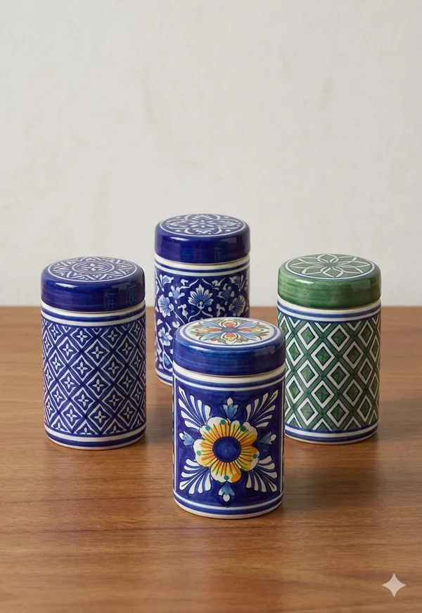Blue_Pottery_Floral_Print_Multicolour_Storage_Jar_Set_Of_4