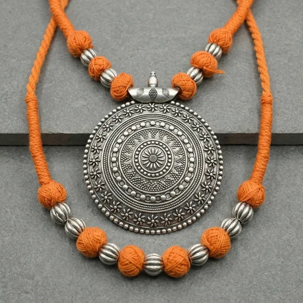 Orange_Silver_Plated_Mandala_Sun_Oxidized_Pendant_For_Women