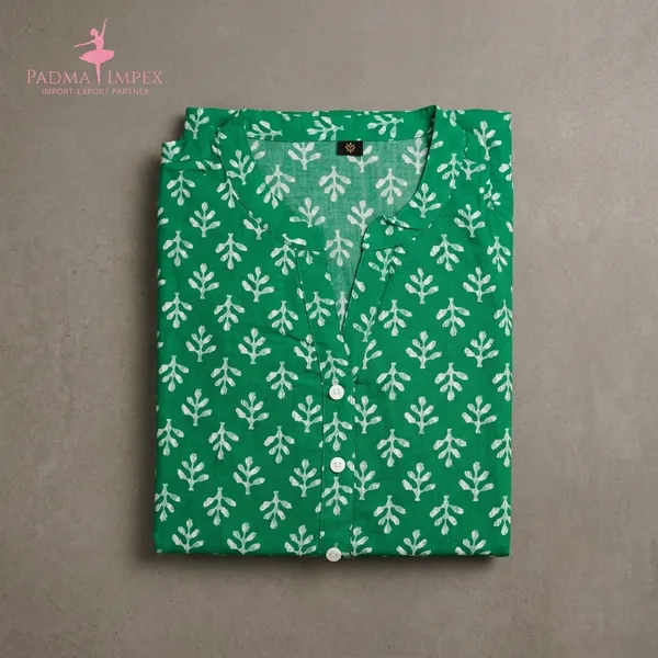 Green_Cotton_Emerald_Leaf_Stitched_Kurta_Set_For_Women