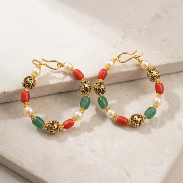 Multicolour_Gold_Plated_Beaded_Hoop_Earrings_For_Women