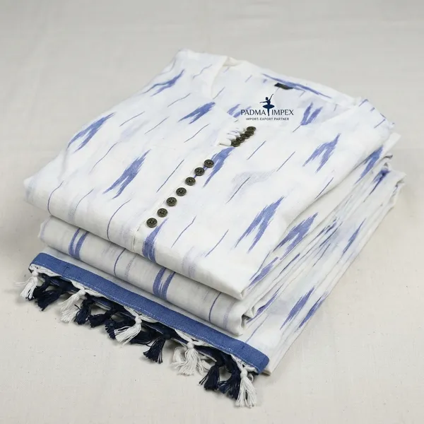 White_Cotton_Ikat_Stitched_Kurta_Set_For_Women