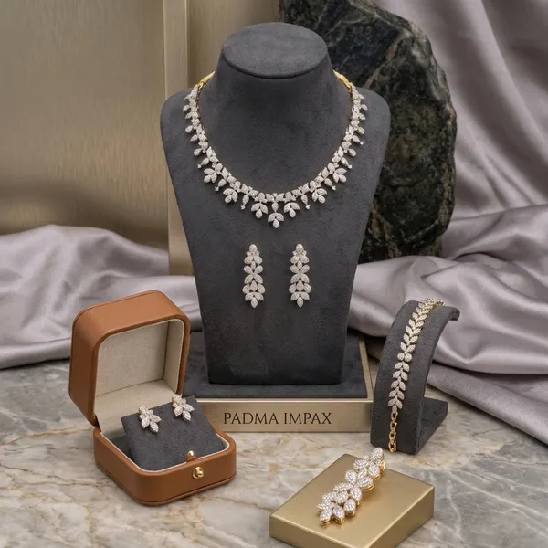 Silver_Plated_Leaf_Motif_Diamond_Jewelry_Set_For_Women