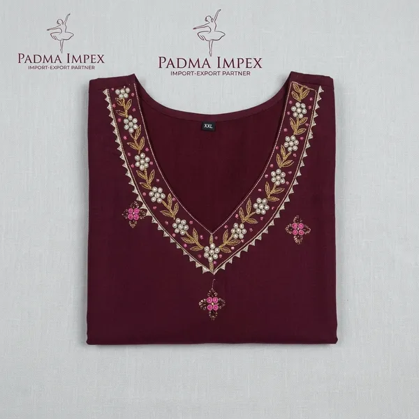Maroon_Cotton_Hand_Embroidered_Kurta_For_Women