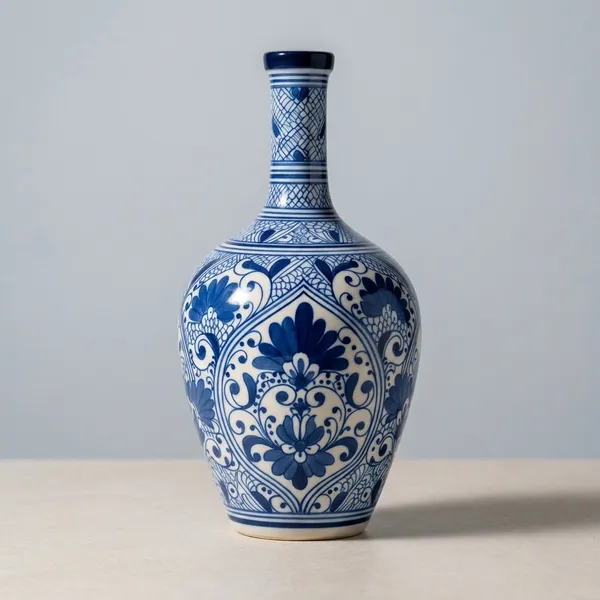 Blue_Pottery_Decorative_Blue_And_White_Floral_Pattern_Vase