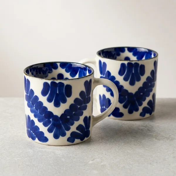 Blue_Pottery_Hand-Painted_Floral_Blue_And_White_Coffee_Mug_Set