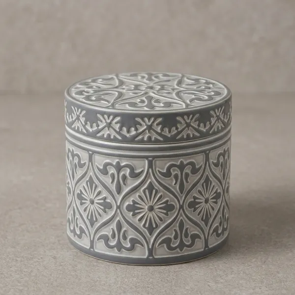 Blue_Pottery_Grey_Floral_Round_Storage_Box_With_Lid