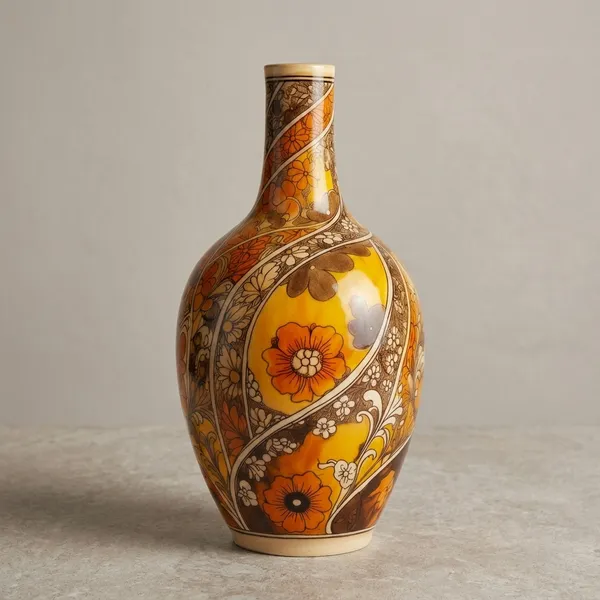Glazed_Blue_Pottery_Mustard_Floral_Bottle_Vase