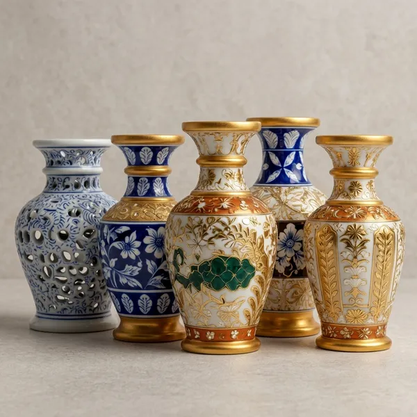 Blue_Pottery_Multicolour_Floral_Decorative_Vase_Set