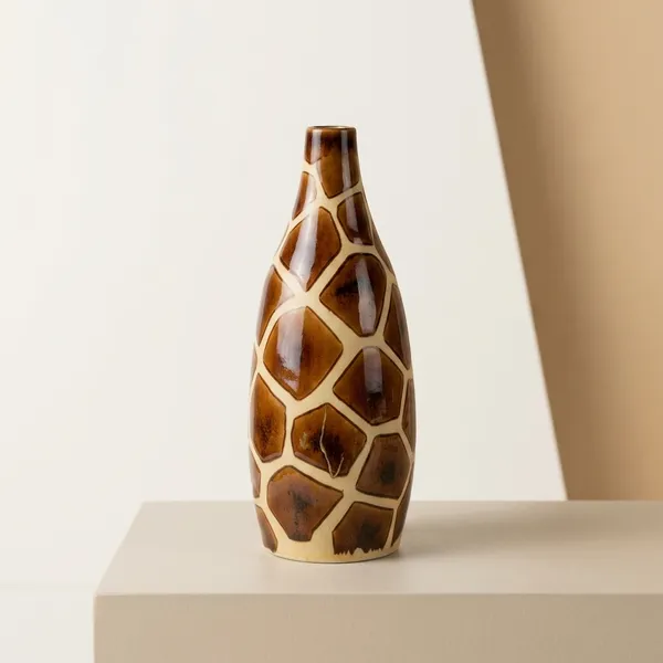Blue_Pottery_Giraffe_Print_Brown_Decorative_Vase