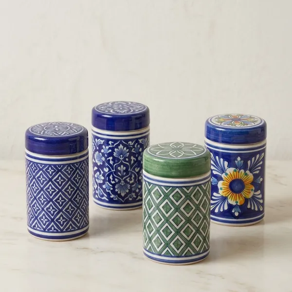 Blue_Pottery_Floral_Print_Multicolour_Storage_Jar_Set_Of_4