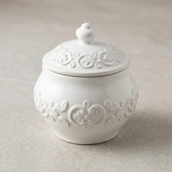 Blue_Pottery_Floral_Embossed_White_Storage_Jar_With_Lid