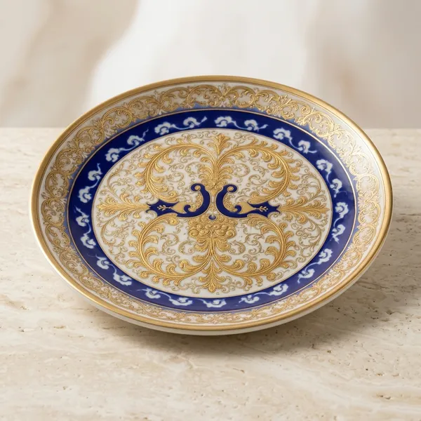Blue_Pottery_Decorative_Beige_And_Blue_Plate