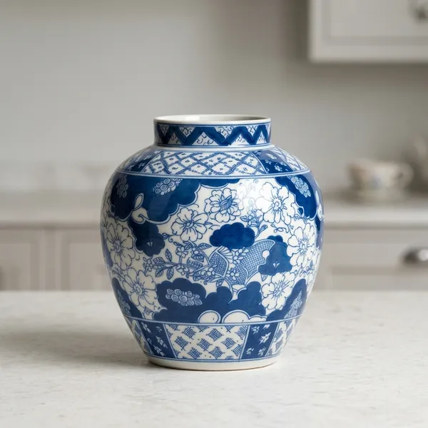 Blue_Pottery_Floral_Blue_White_Ginger_Jar