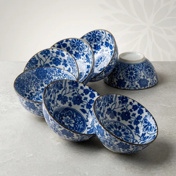 Blue_Pottery_Floral_Blue_White_Bowl_Set_Of_6