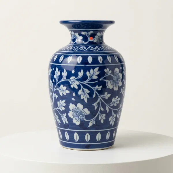 Blue_Pottery_Floral_Blue_White_Decorative_Vase
