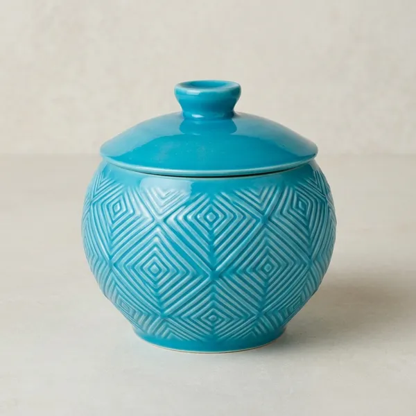 Blue_Pottery_Turquoise_Geometric_Pattern_Sugar_Pot_With_Lid
