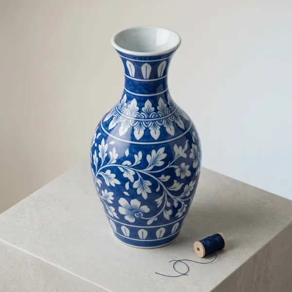 Blue_Pottery_Blue_White_Floral_Decorative_Vase
