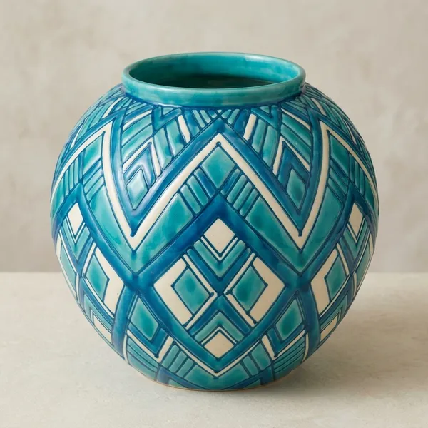 Blue_Pottery_Turquoise_Geometric_Pattern_Round_Vase