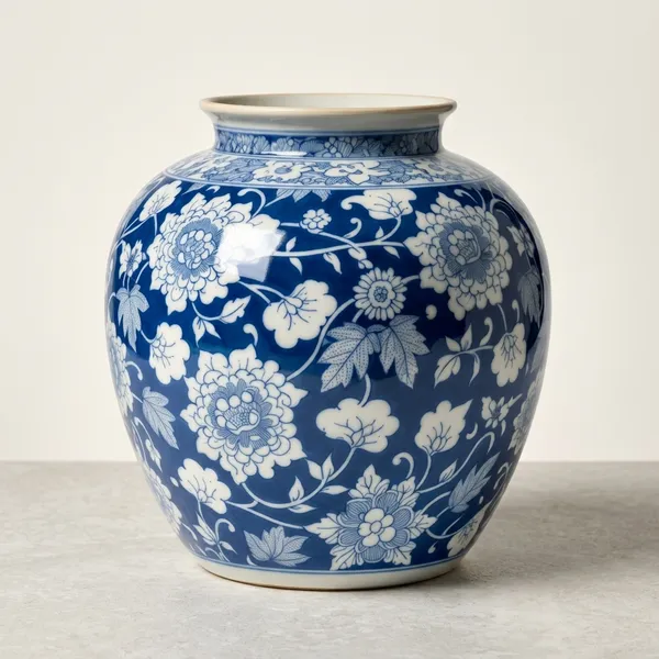 Blue_Pottery_Blue_And_White_Floral_Ginger_Jar