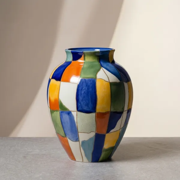 Blue_Pottery_Multicolour_Checkered_Decorative_Vase