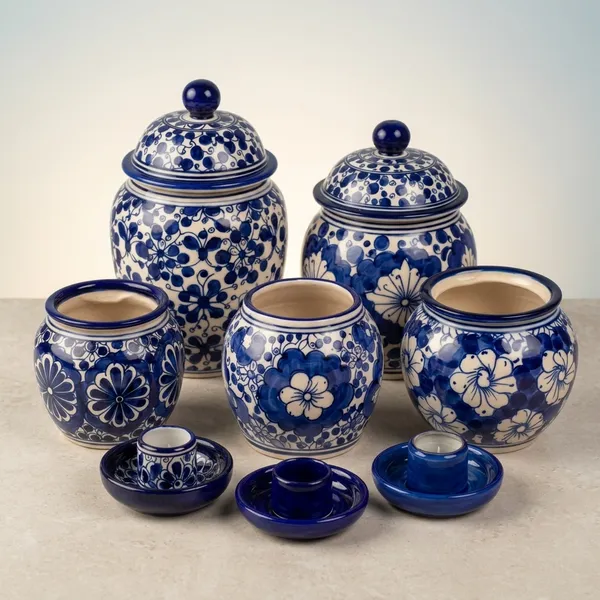 Blue_Pottery_Decorative_Floral_Blue_And_White_Jar_Set