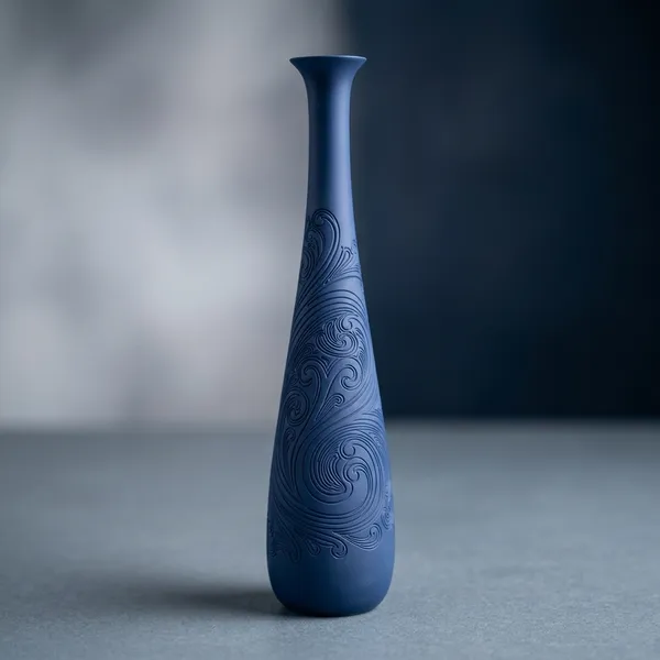 Blue_Pottery_Navy_Blue_Embossed_Decorative_Vase
