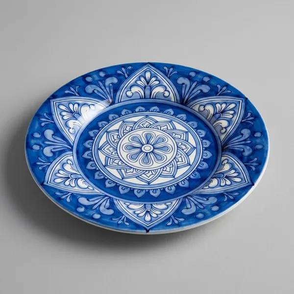 Blue_Pottery_Blue_And_White_Floral_Decorative_Plate_Set