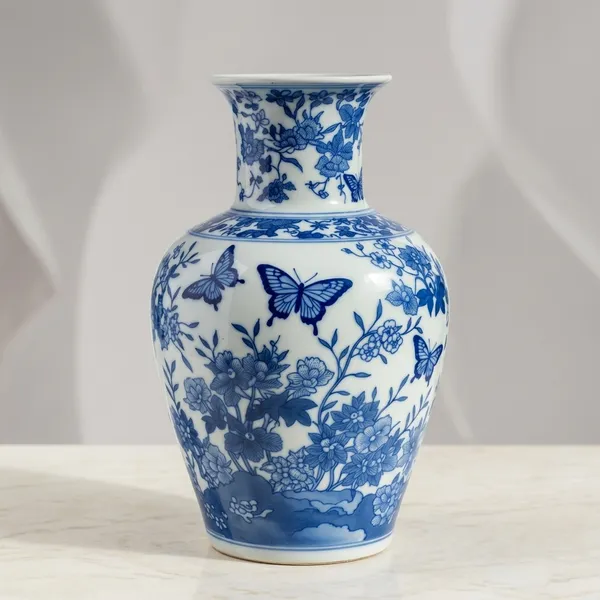 Blue_Pottery_Decorative_Blue_And_White_Floral_Vase