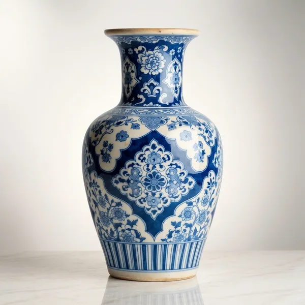 Blue_Pottery_Blue_White_Floral_Decorative_Vase