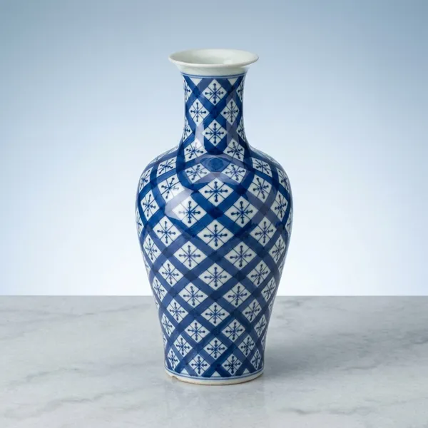 Porcelain_Diamond_Pattern_Blue_White_Decorative_Vase