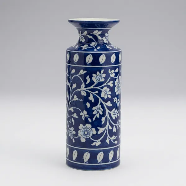 Blue_Pottery_Blue_And_White_Floral_Decorative_Vase