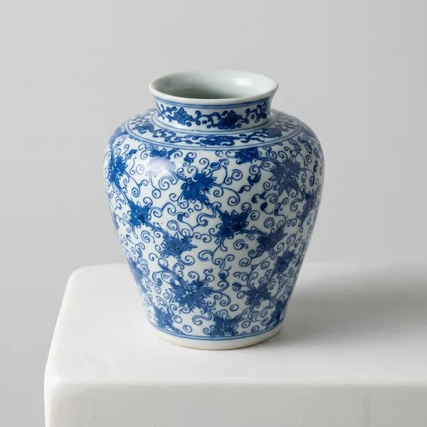 Blue_Pottery_Blue_And_White_Floral_Decorative_Vase