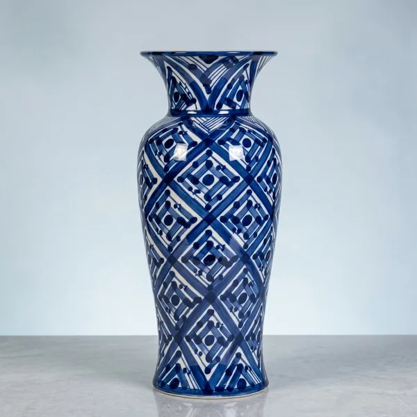 Blue_Pottery_Decorative_Geometric_Blue_And_White_Decorative_Vase