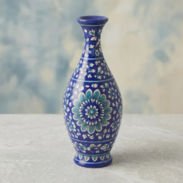 Blue_Pottery_Blue_And_White_Floral_Decorative_Vase